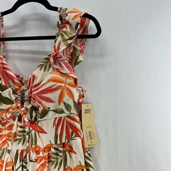 Madden NYC Dress Womens Sz L Juniors Flutter Sleeve Cut Out Boho Tropical Orange - Picture 7 of 13